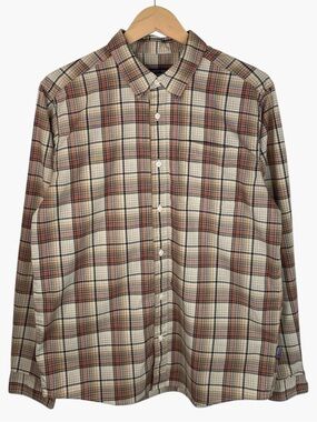 PATAGONIA Organic Cotton Plaid Button Up Long Sleeve Shirt - Rust/Beige - Size M